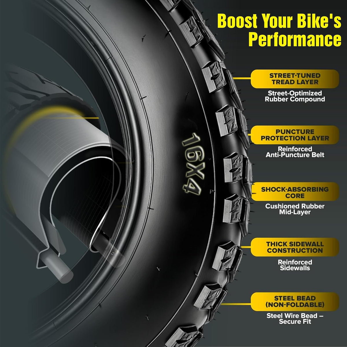 16x4 tubular fat tire pair for electric fat bikes and mountain bikes