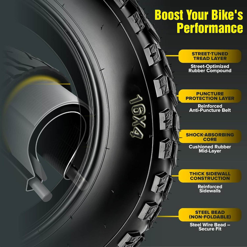 16x4 tubular fat tire pair for electric fat bikes and mountain bikes