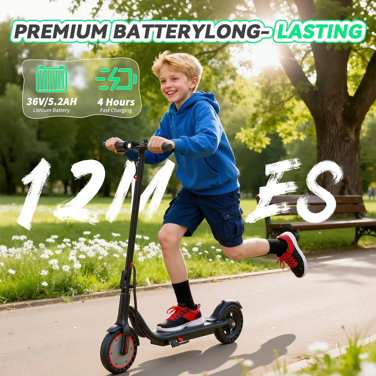19 MPH top speed electric scooter fast smooth riding for daily travel and urban commute
