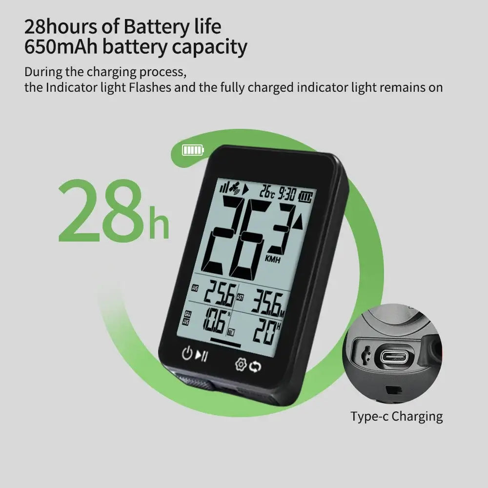 2.4 inch high-contrast display with auto backlight for night riding