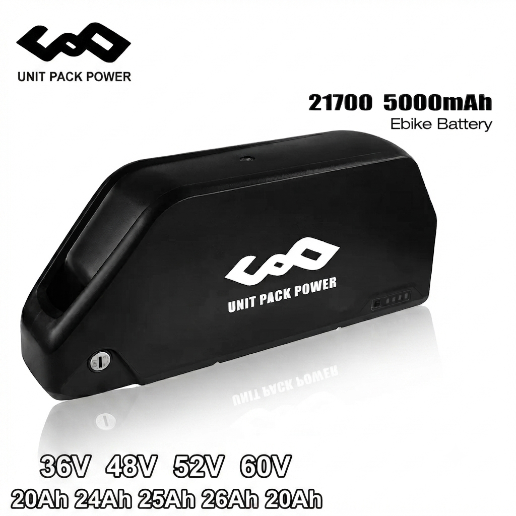 21700 Polly downtube e-bike battery pack showing mounting bracket and key lock