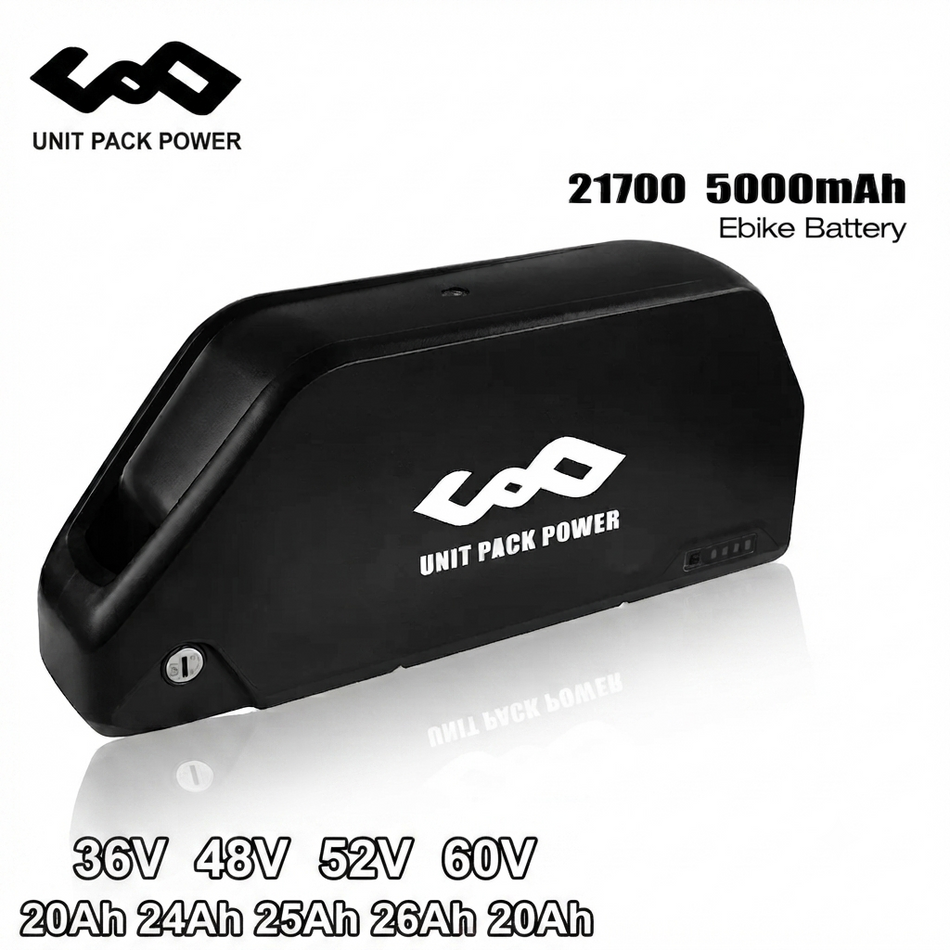 21700 Polly downtube e-bike battery pack showing mounting bracket and key lock