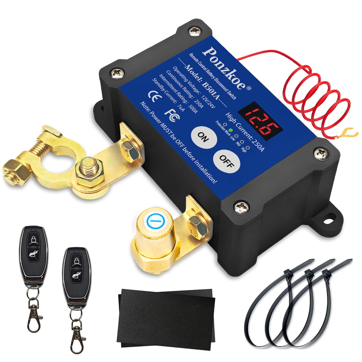 250A heavy duty battery disconnect switch with remote