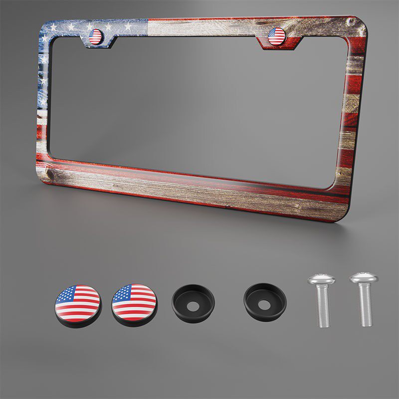 Premium Aluminum Alloy License Plate Frame - Rust-Proof Metal Car Tag Holder with American Flag & Superhero Designs