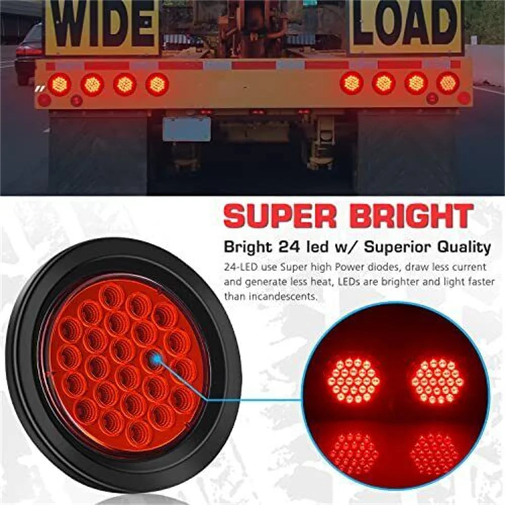   2Pcs 24V 24 LED Round Car Rear Tail Light Brake Stop Side Marker Turn Warning Indicator Lamp