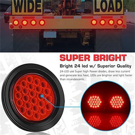   2Pcs 24V 24 LED Round Car Rear Tail Light Brake Stop Side Marker Turn Warning Indicator Lamp