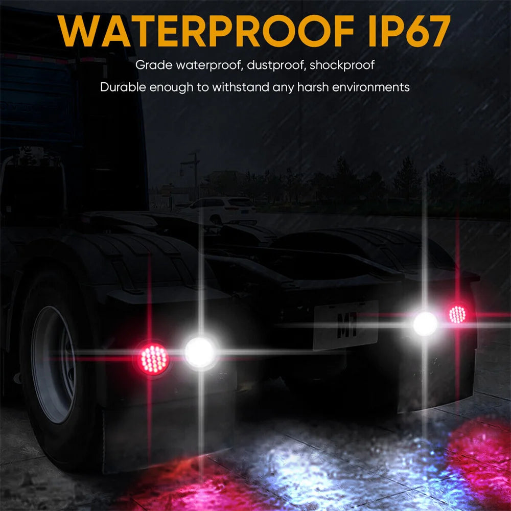   2Pcs 24V 24 LED Round Car Rear Tail Light Brake Stop Side Marker Turn Warning Indicator Lamp