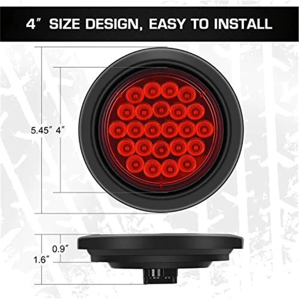   2Pcs 24V 24 LED Round Car Rear Tail Light Brake Stop Side Marker Turn Warning Indicator Lamp