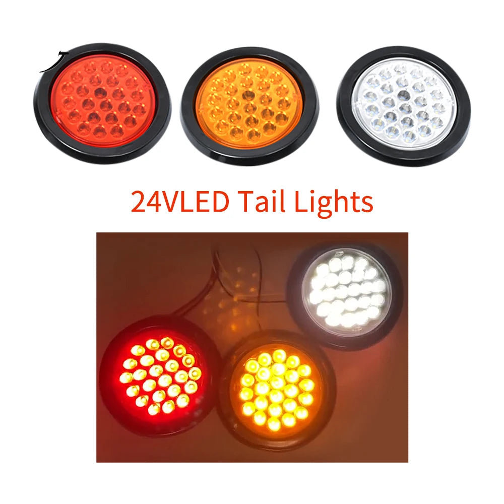   1pcs 24V 4.3" LED Round Car Rear Tail Light - Brake Stop Side Marker Indicator for Truck Trailer ATV