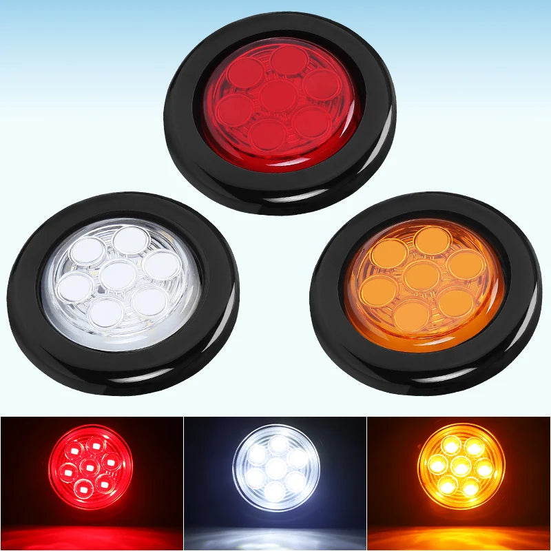   2-Inch Round LED Side Marker Lights for Trucks - 12V Trailer Clearance Lights in Yellow, Red, and White