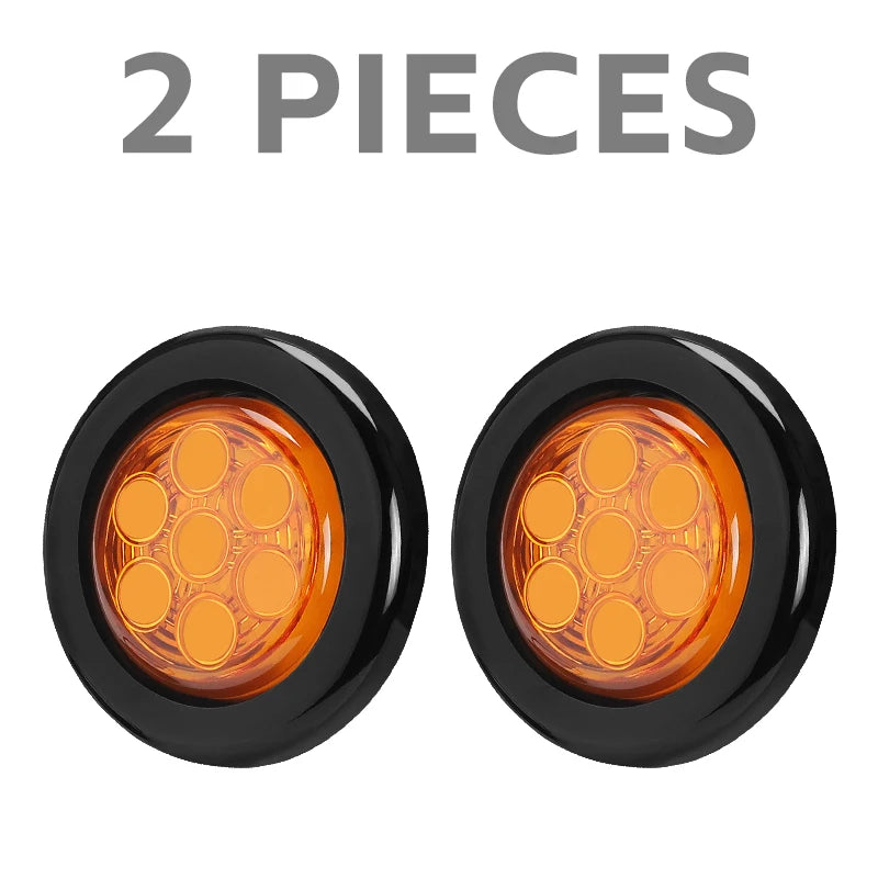   2-Inch Round LED Side Marker Lights for Trucks - 12V Trailer Clearance Lights in Yellow, Red, and White