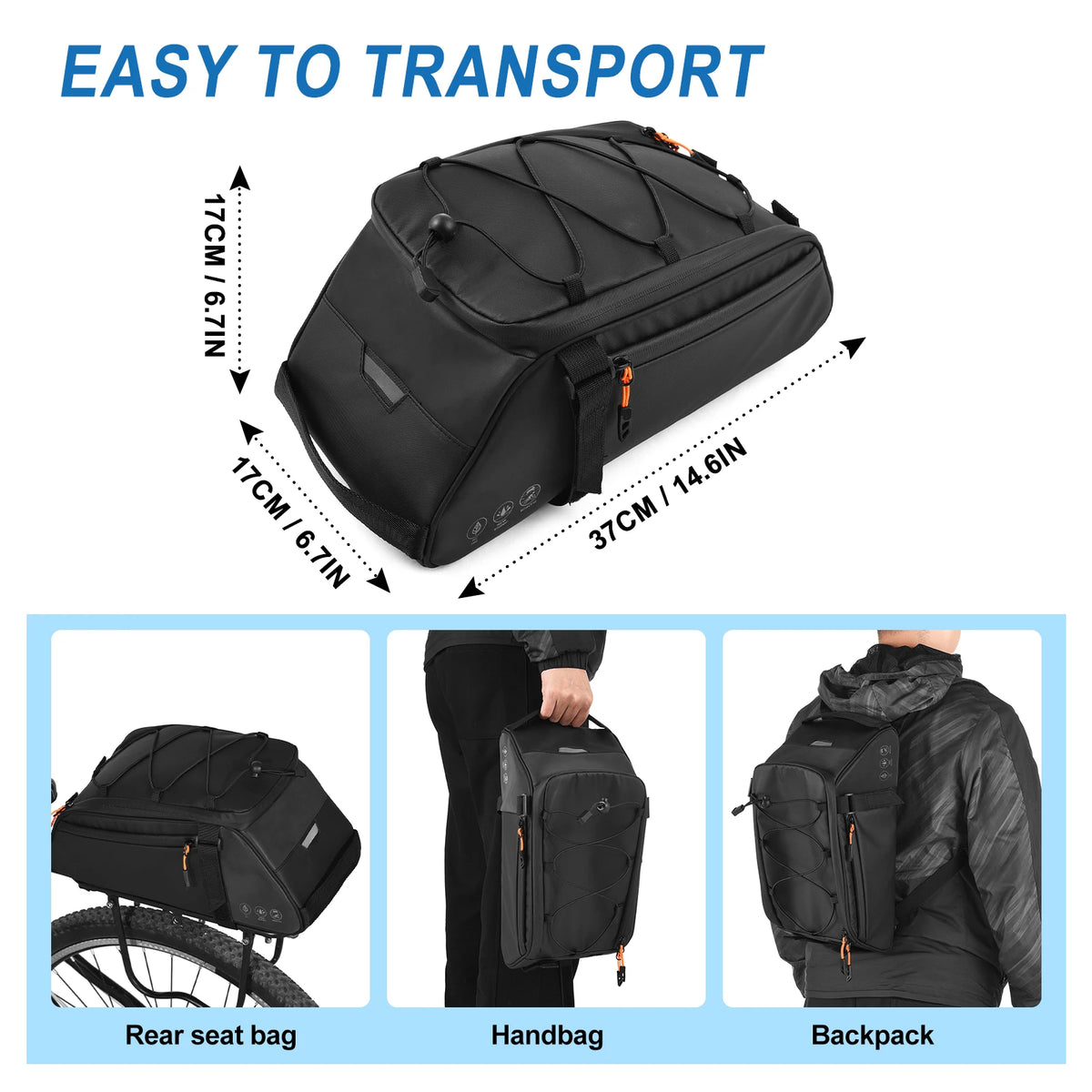   3-in-1 Waterproof Bicycle Bag with Reflective Design and Shoulder Strap