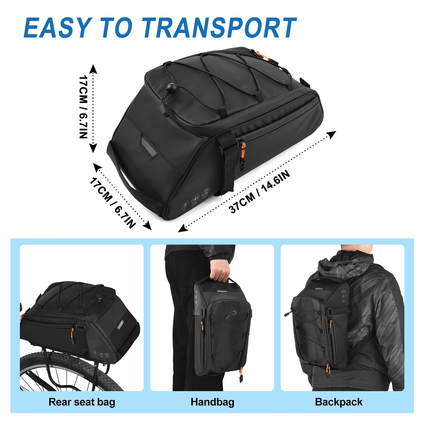   3-in-1 Waterproof Bicycle Bag with Reflective Design and Shoulder Strap