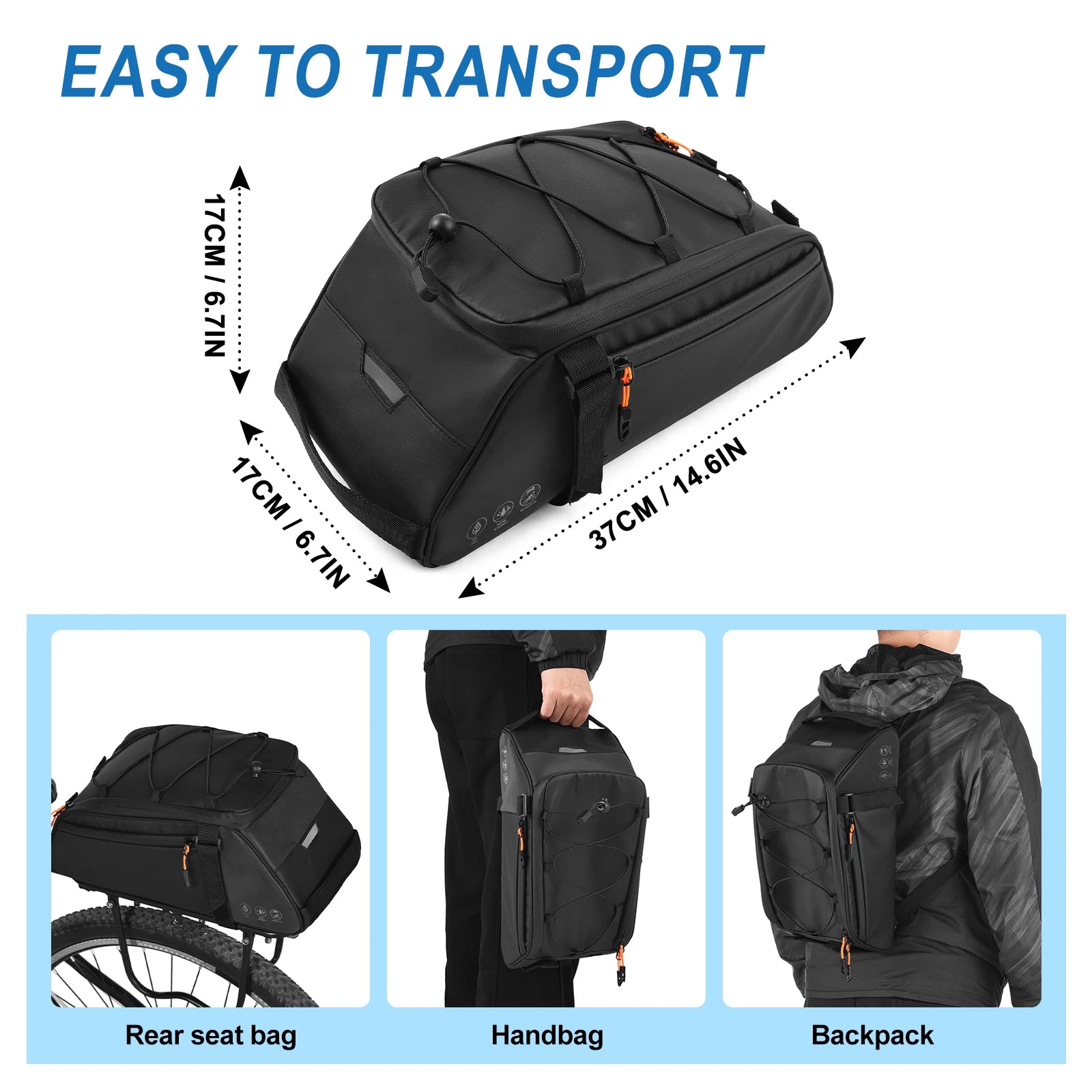   3-in-1 Waterproof Bicycle Bag with Reflective Design and Shoulder Strap