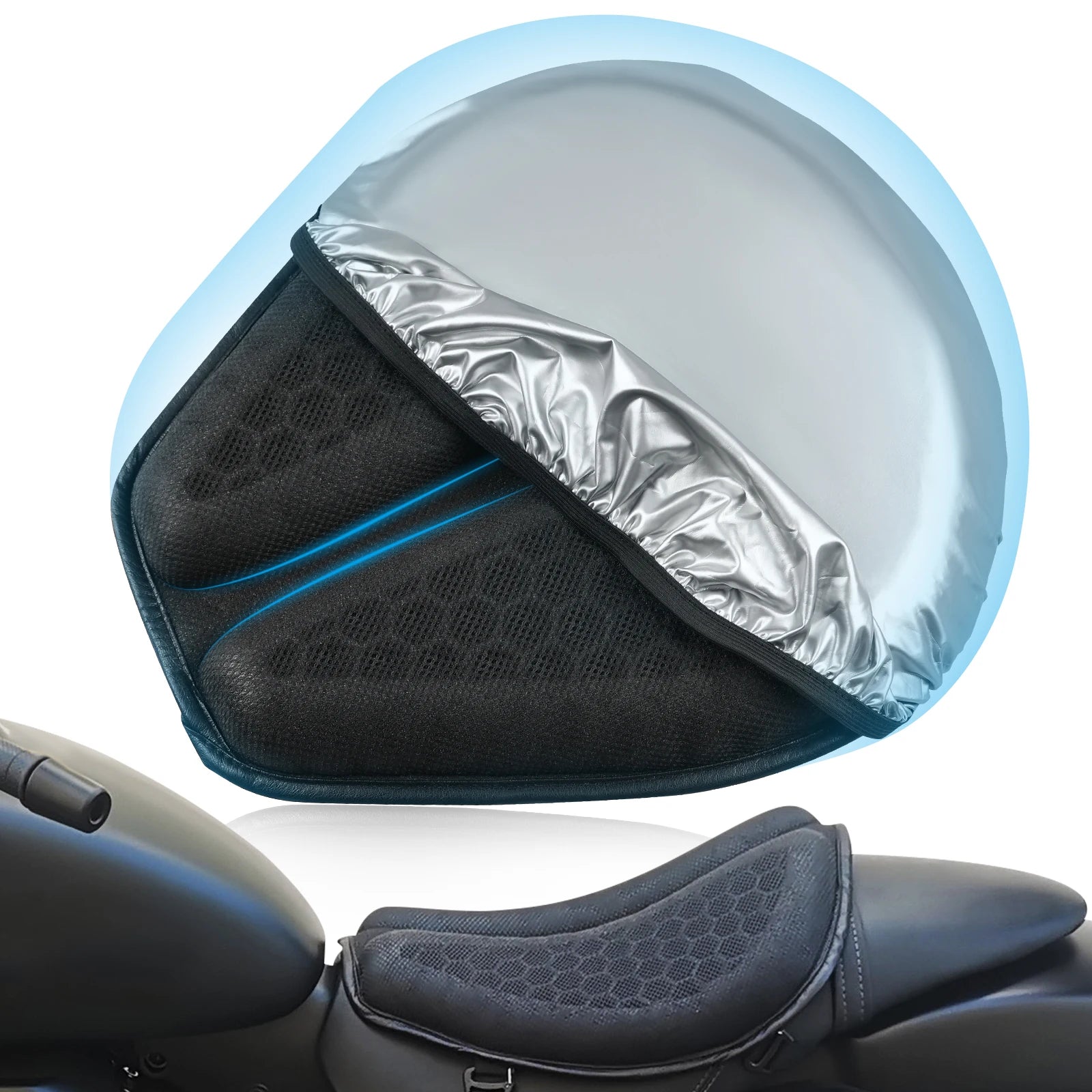   Motorcycle TPE Seat Cushion with Anti-UV Cover – Large 3D Honeycomb Structure Pressure Relief Seat Pad for Long Rides