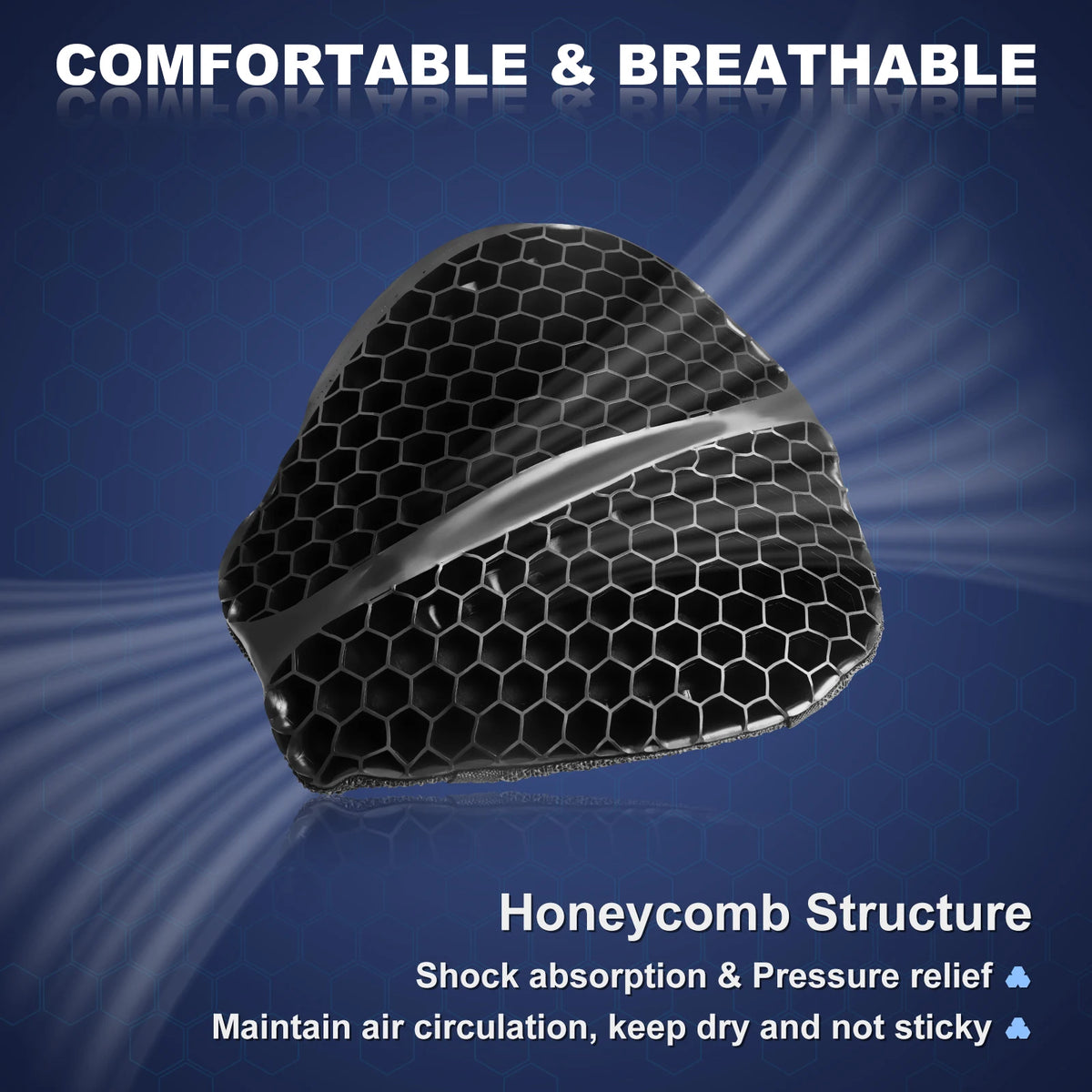   Motorcycle TPE Seat Cushion with Anti-UV Cover – Large 3D Honeycomb Structure Pressure Relief Seat Pad for Long Rides