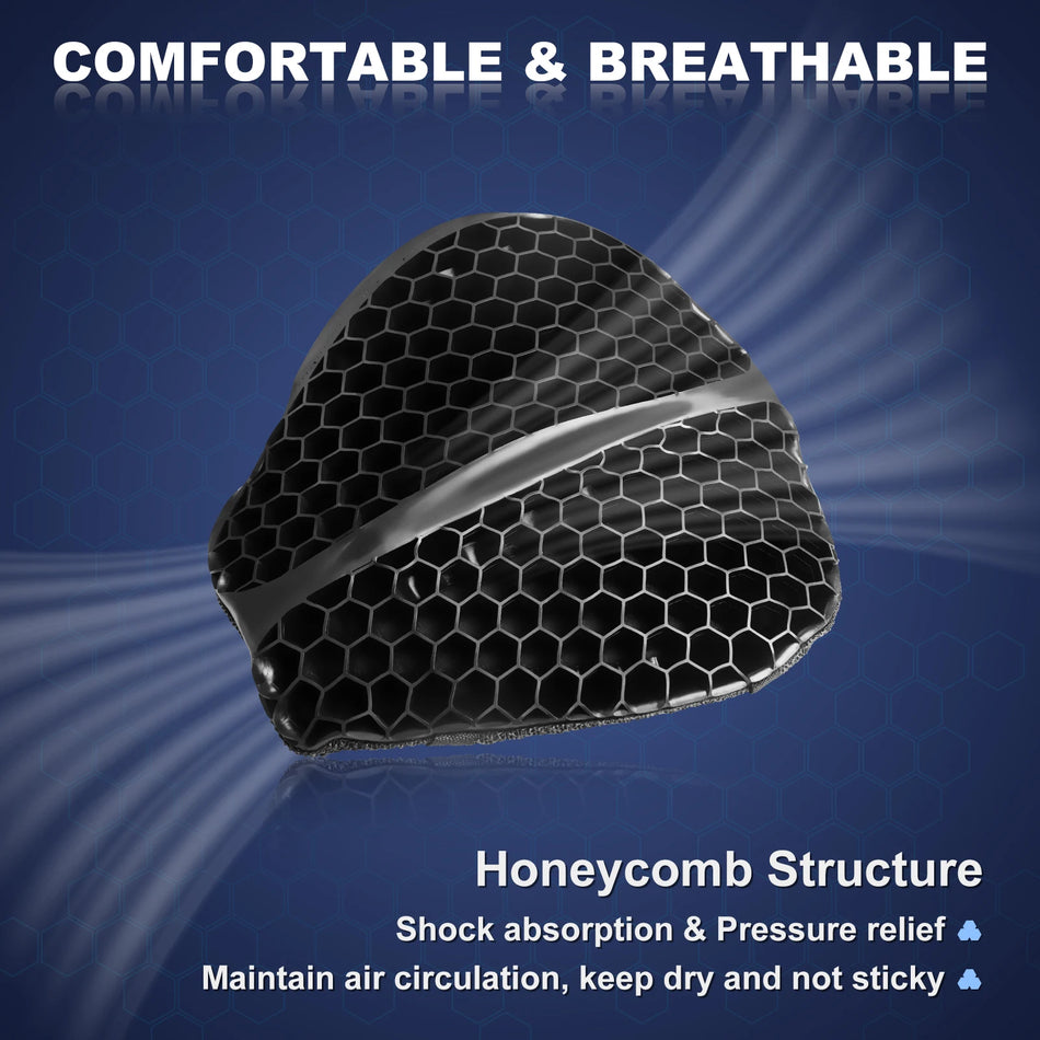   Motorcycle TPE Seat Cushion with Anti-UV Cover – Large 3D Honeycomb Structure Pressure Relief Seat Pad for Long Rides