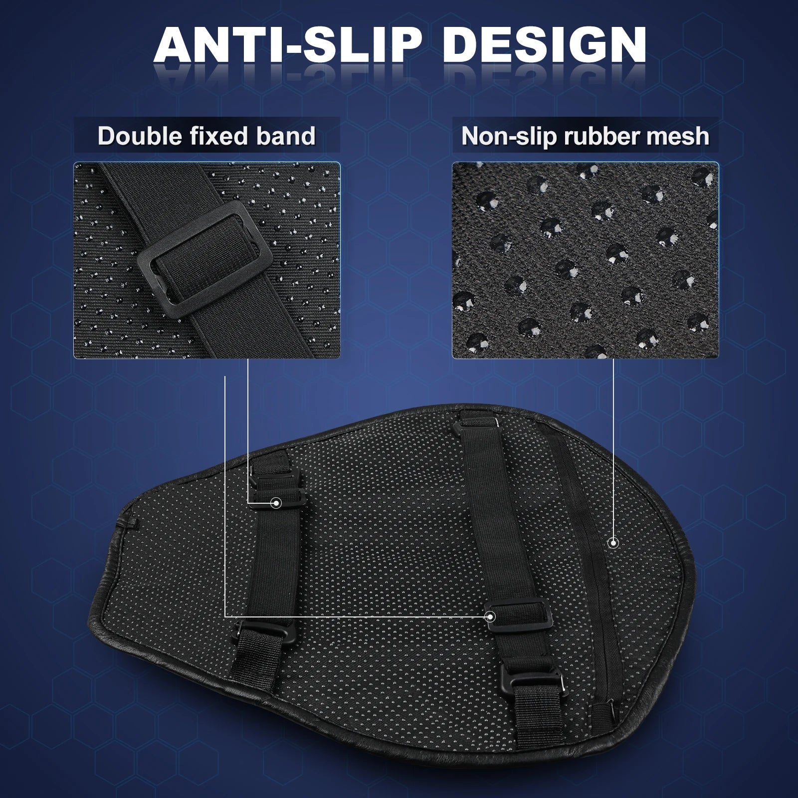   Motorcycle TPE Seat Cushion with Anti-UV Cover – Large 3D Honeycomb Structure Pressure Relief Seat Pad for Long Rides