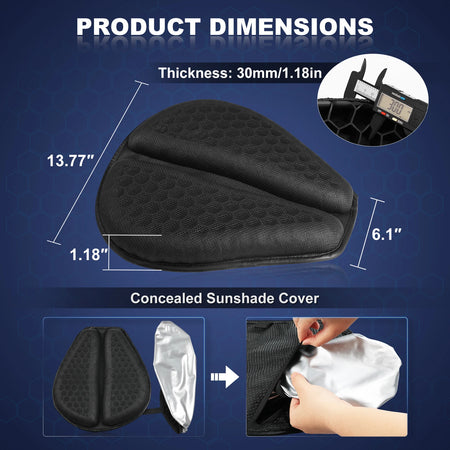   Motorcycle TPE Seat Cushion with Anti-UV Cover – Large 3D Honeycomb Structure Pressure Relief Seat Pad for Long Rides