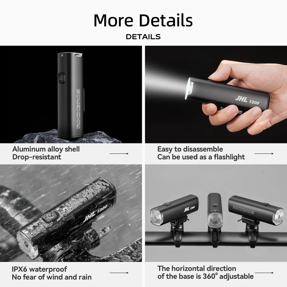   ROCKBROS Ultralight 1200LM Waterproof Aluminum Alloy Front Light