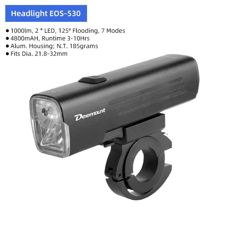   Bicycle Headlight 1000Lms Dual LEDs 4800mAH Bike Front Lighting Lantern Alloy Housing USB Charge Alum. Bracket