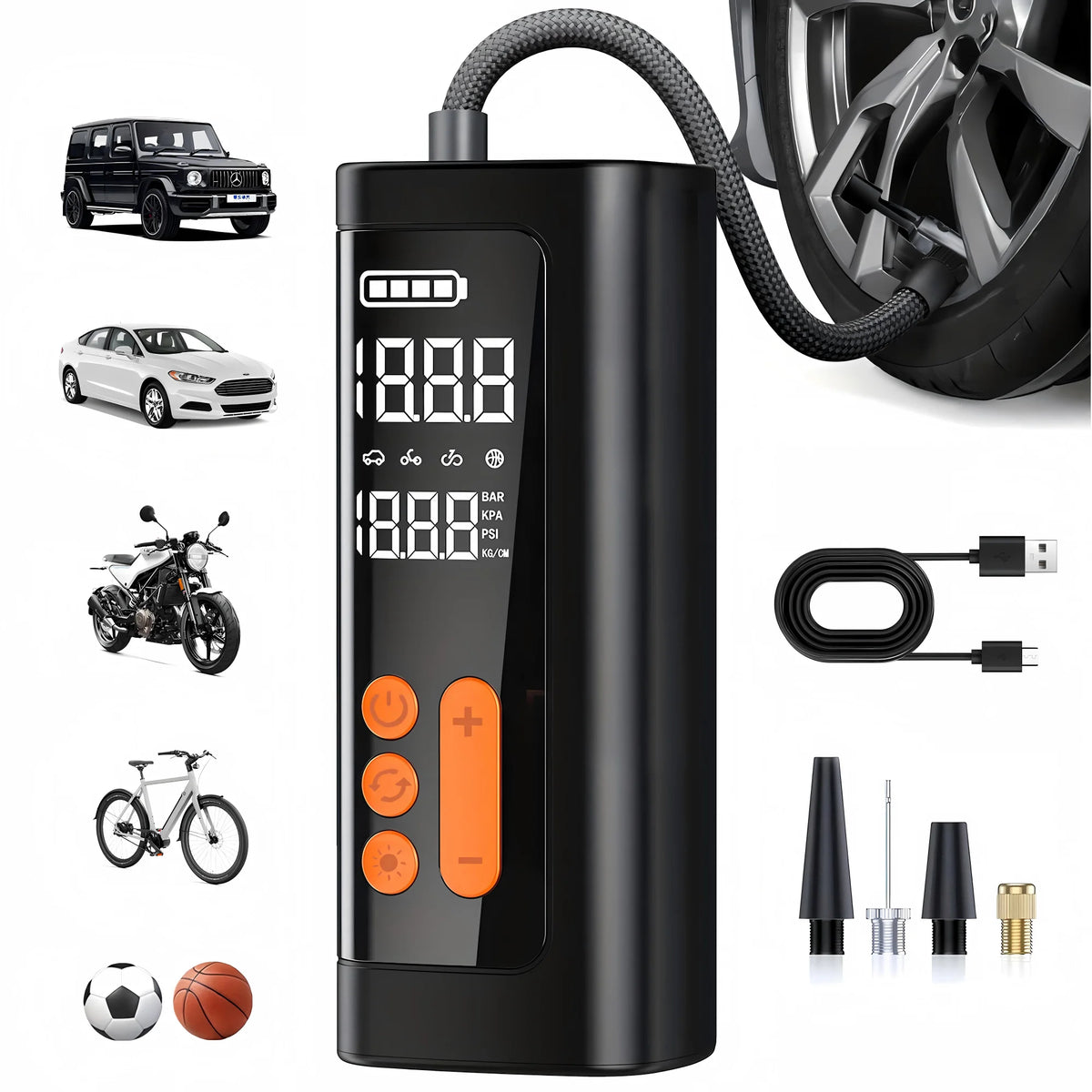   Wireless Car Tire Inflator Portable Air Compressor - 150 PSI Electric Air Pump for Motorcycle, Bicycle, and Balls
