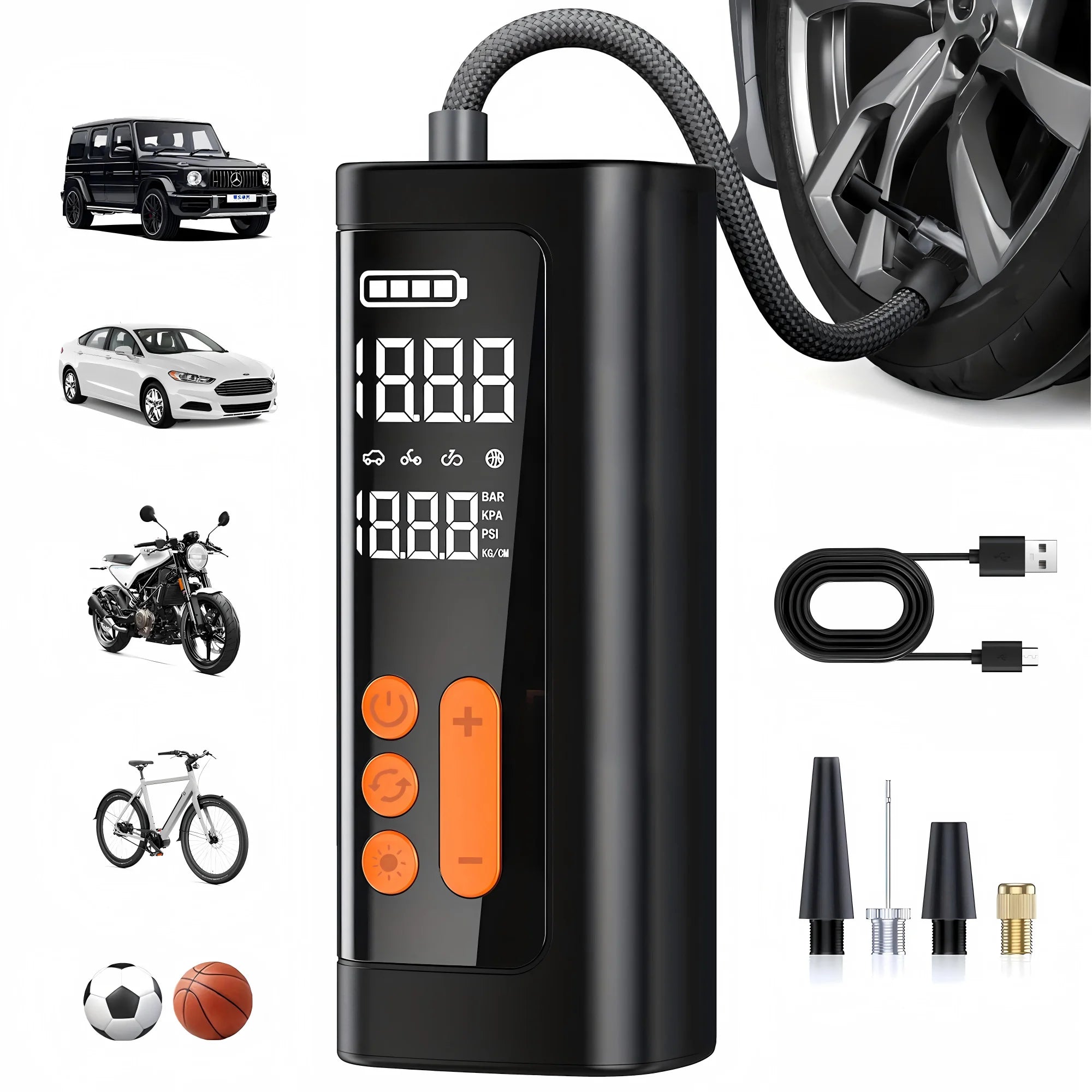   Wireless Car Tire Inflator Portable Air Compressor - 150 PSI Electric Air Pump for Motorcycle, Bicycle, and Balls