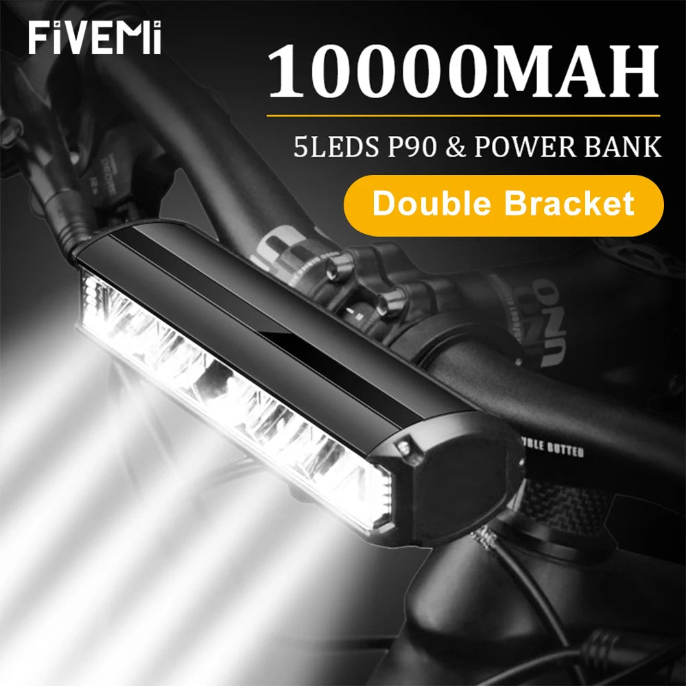   Fivemi Bicycle Light Front 10000mAh - Bike Light Power Bank Flashlight