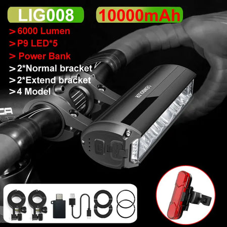  NEWBOLER 10000mAh Front Bicycle Light - 6000 Lumen Waterproof USB Rechargeable MTB Lamp