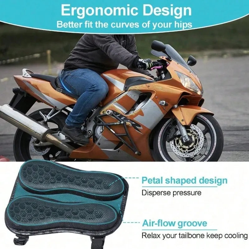   3D Honeycomb Motorcycle Seat Pad - Gel Cushion with Breathable Mesh