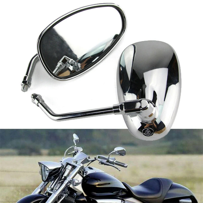   10mm Chrome Chopper Motorcycle Rear View Side Mirrors for Honda, Kawasaki, Suzuki