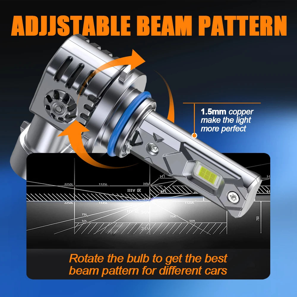   2Pcs 1700000LM Turbo H11 LED Headlight - 340W Super Bright 6000K