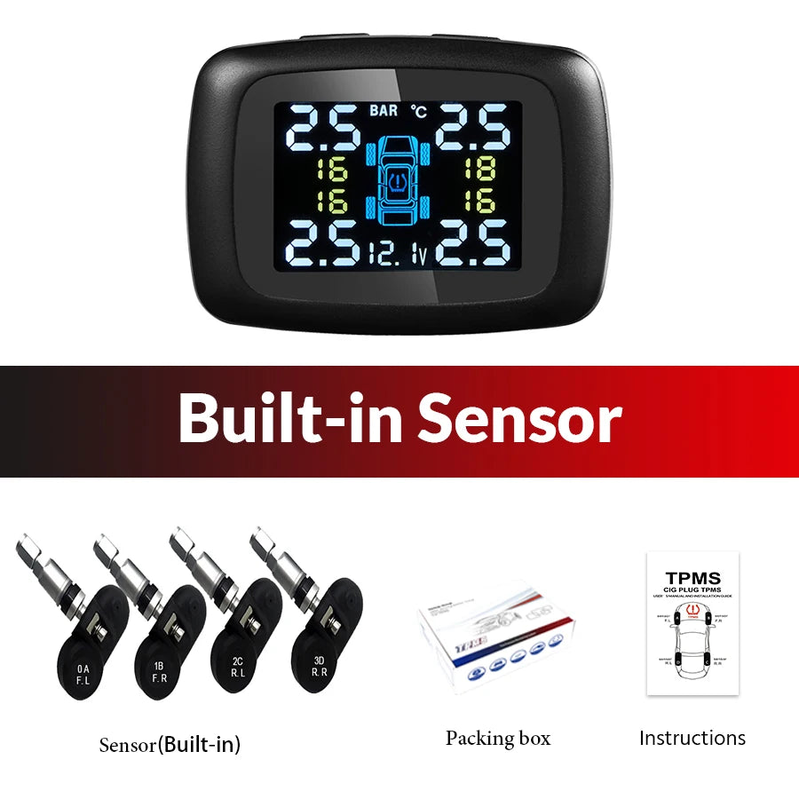   ACCEO Smart Cigarette Lighter USB TPMS Car Tire Pressure Alarm Monitor System with 4 Sensors