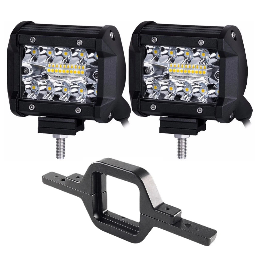   4 Inch 60W Work Light Spot Flood Offroad Car Lights Bar with Universal Trailer Tow Hitch Mount Bracket