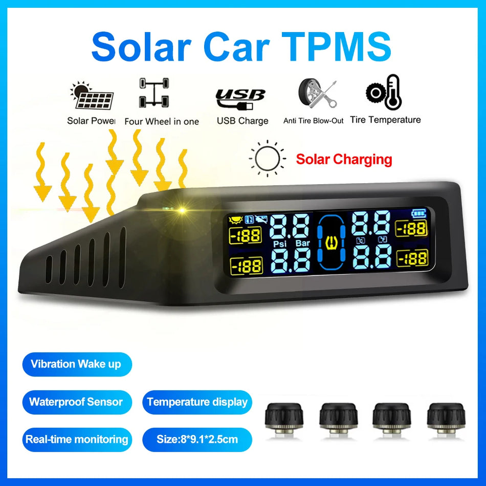   Intelligent TPMS Solar Tyre Pressure Monitoring System Parking Sensors for Cars