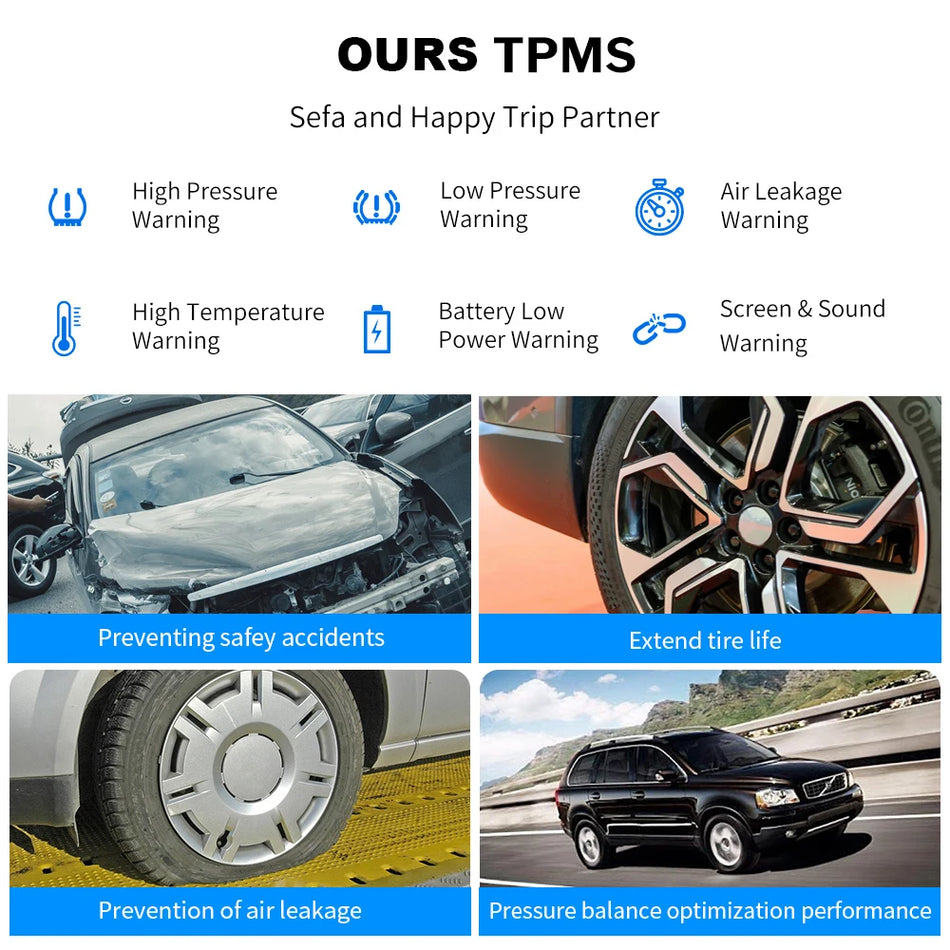   Intelligent TPMS Solar Tyre Pressure Monitoring System Parking Sensors for Cars