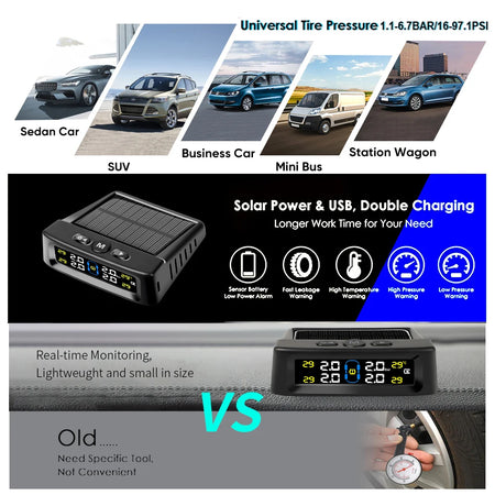   Intelligent TPMS Solar Tyre Pressure Monitoring System Parking Sensors for Cars