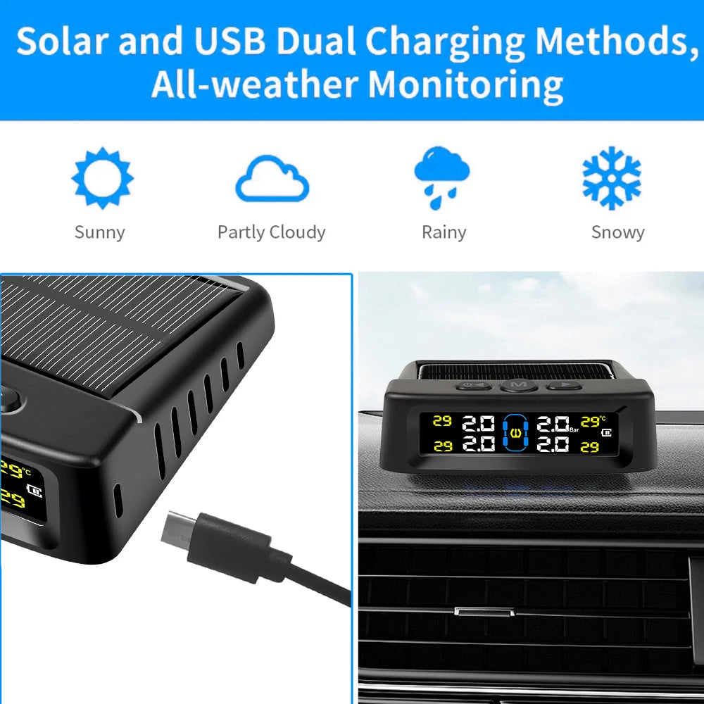   Intelligent TPMS Solar Tyre Pressure Monitoring System Parking Sensors for Cars