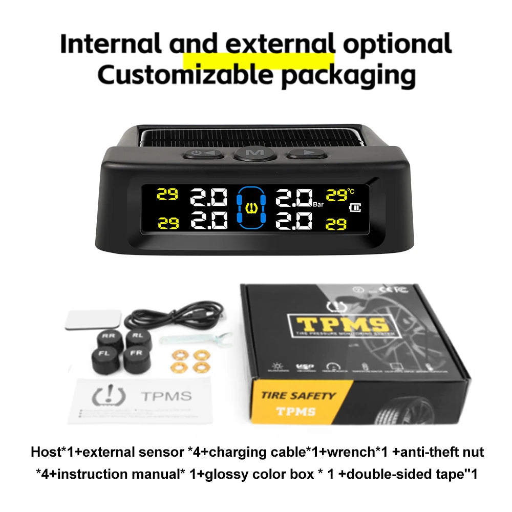   Intelligent TPMS Solar Tyre Pressure Monitoring System Parking Sensors for Cars