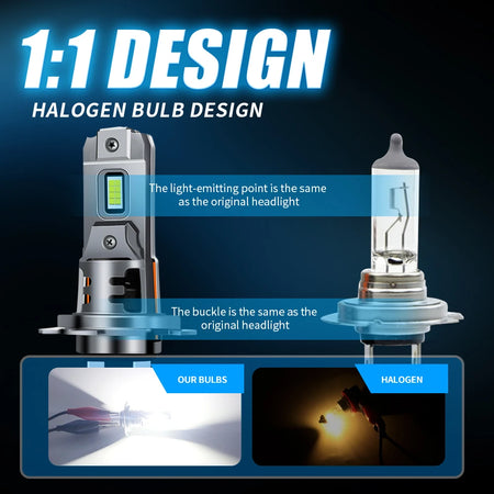   1:1 Halogen H7 LED Headlight Bulbs - 55W H11 9005 9006 H4
