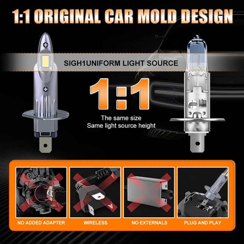   2PCS H1 LED Lamp 2000000LM 2500W Car Light for H4 H7 H11 H8 H9 HB3 9005 HB4 9006