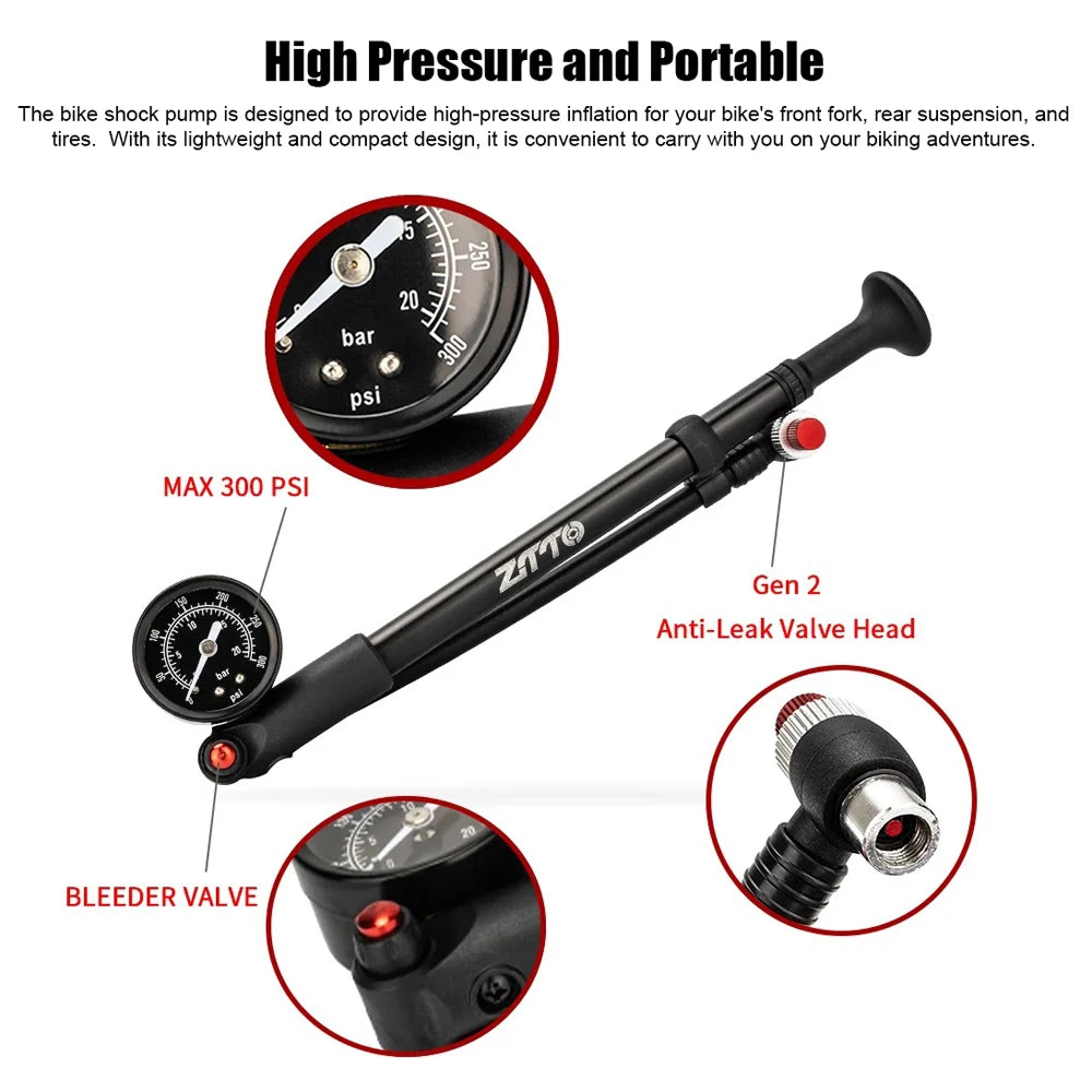   Bike Shock Pump with Pressure Gauge 0-300PSI/20BAR