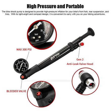   Bike Shock Pump with Pressure Gauge 0-300PSI/20BAR