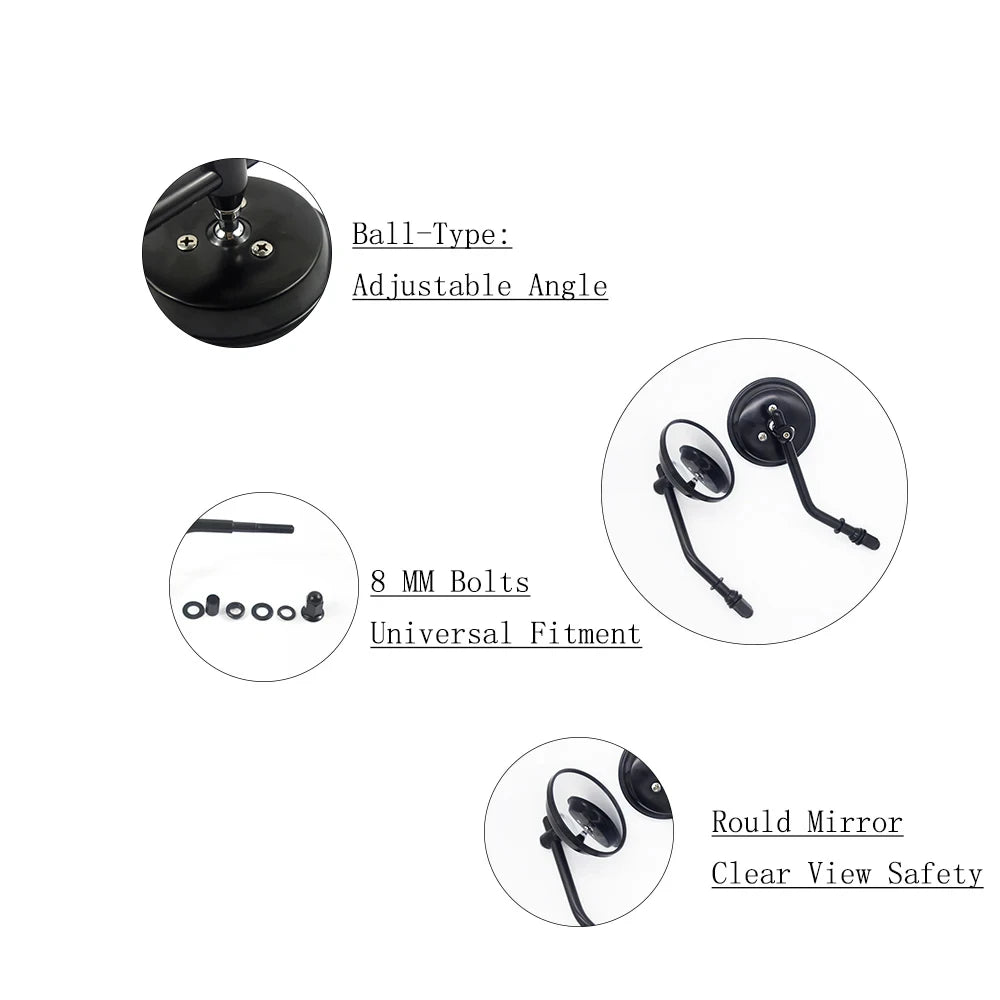   M8 Motorcycle Rearview Mirror - Retro Round Side Mirrors for Harley Dyna Bobber Chopper Sportster Touring