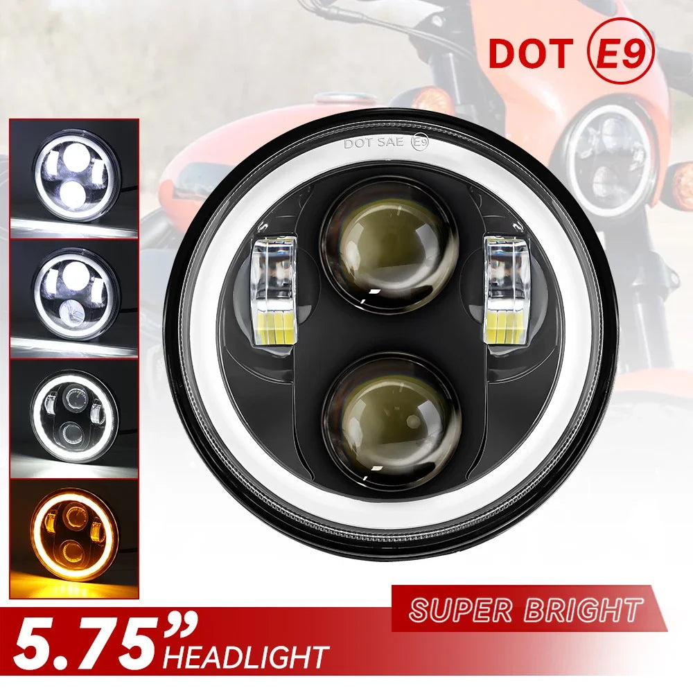   5.75-Inch LED Motorcycle Headlight Projector Lens - Round Headlamp for Motorcycles