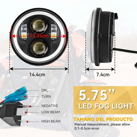   5.75-Inch LED Motorcycle Headlight Projector Lens - Round Headlamp for Motorcycles
