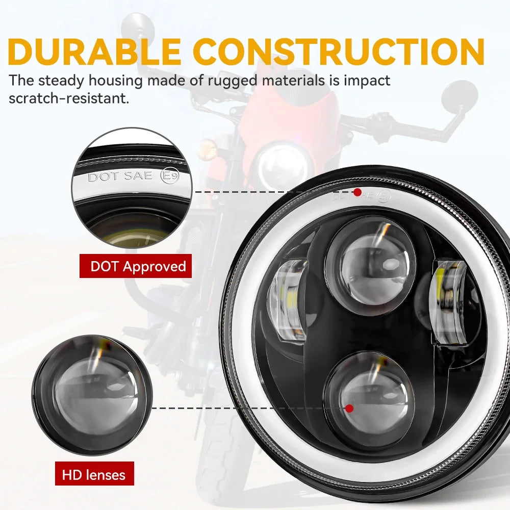   5.75-Inch LED Motorcycle Headlight Projector Lens - Round Headlamp for Motorcycles