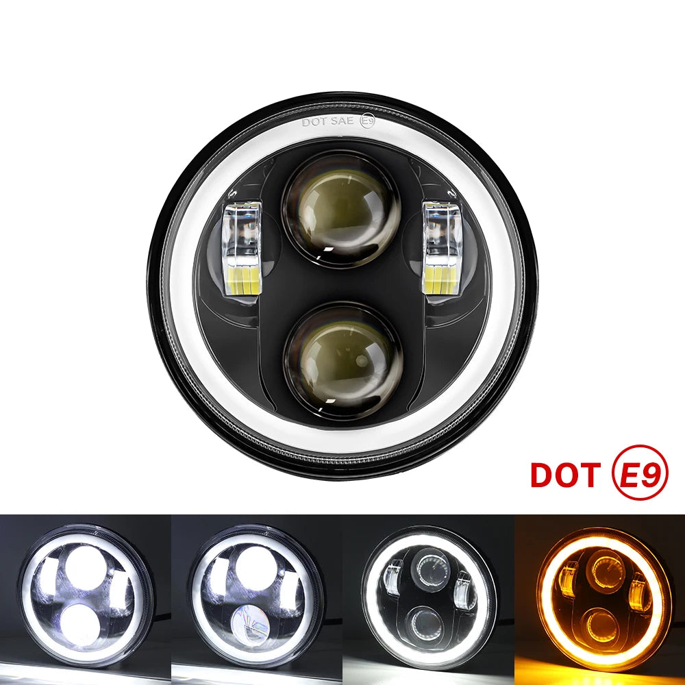   5.75-Inch LED Motorcycle Headlight Projector Lens - Round Headlamp for Motorcycles