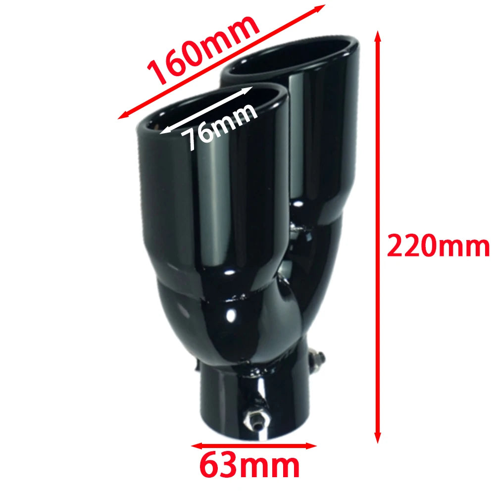   Universal 63mm Car Inlet Double-Barrel Rear Exhaust Tip Tail Pipe Muffler Black Titanium Outlet Stainless Steel Car Accessories