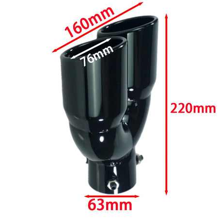   Universal 63mm Car Inlet Double-Barrel Rear Exhaust Tip Tail Pipe Muffler Black Titanium Outlet Stainless Steel Car Accessories